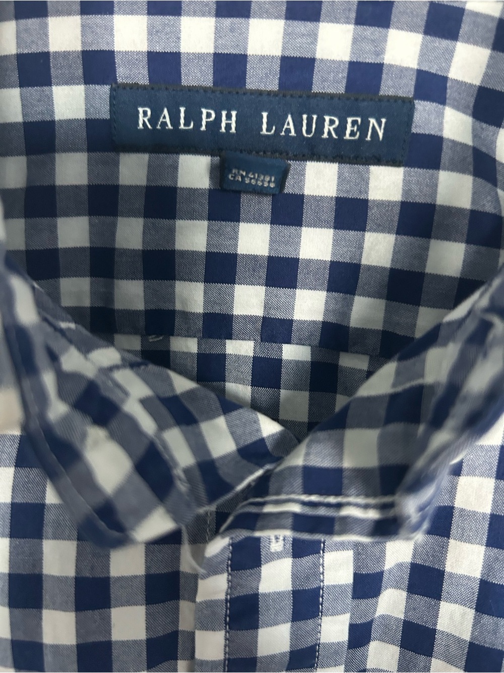 Ralph Lauren Navy and White Gingham Button-Up Shirt - Picture 6 of 8